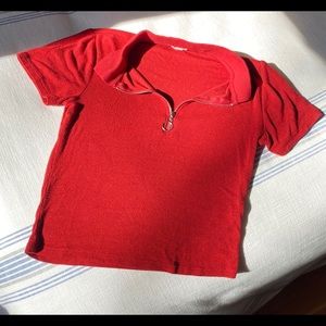 Red quarter zip top